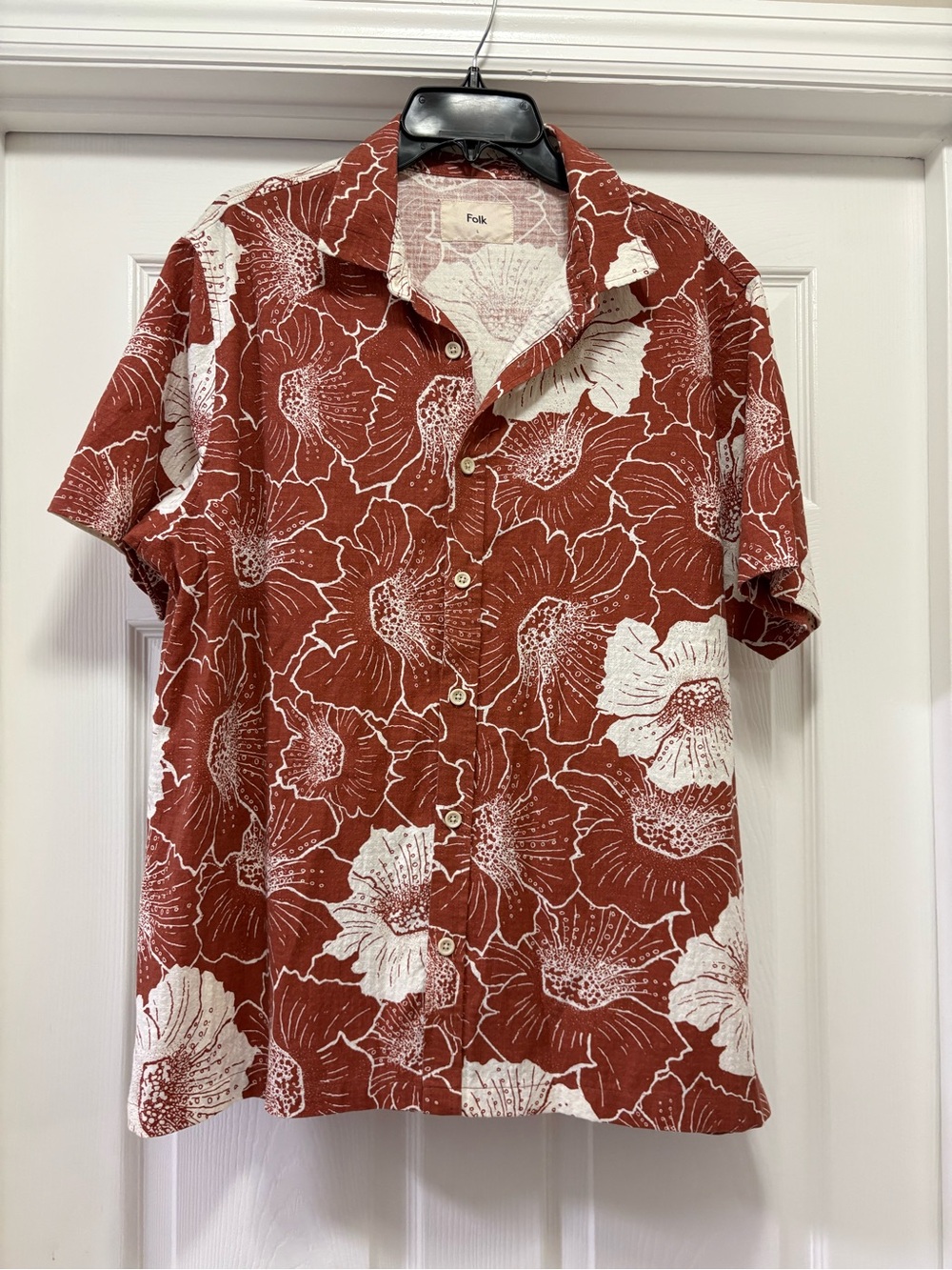 Folk Rust Hawaiian Floral Short-Sleeve Button Shirt Large